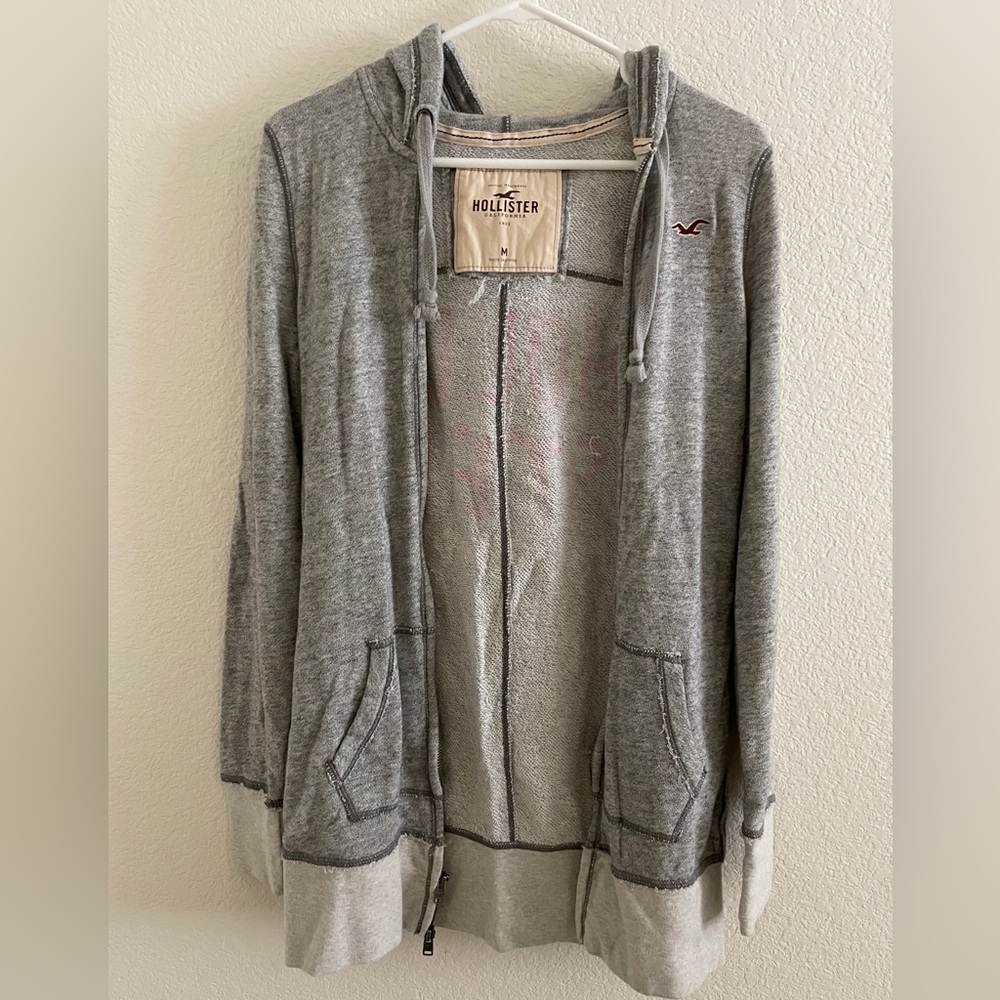 Hollister gray long zippered hoodie jacket